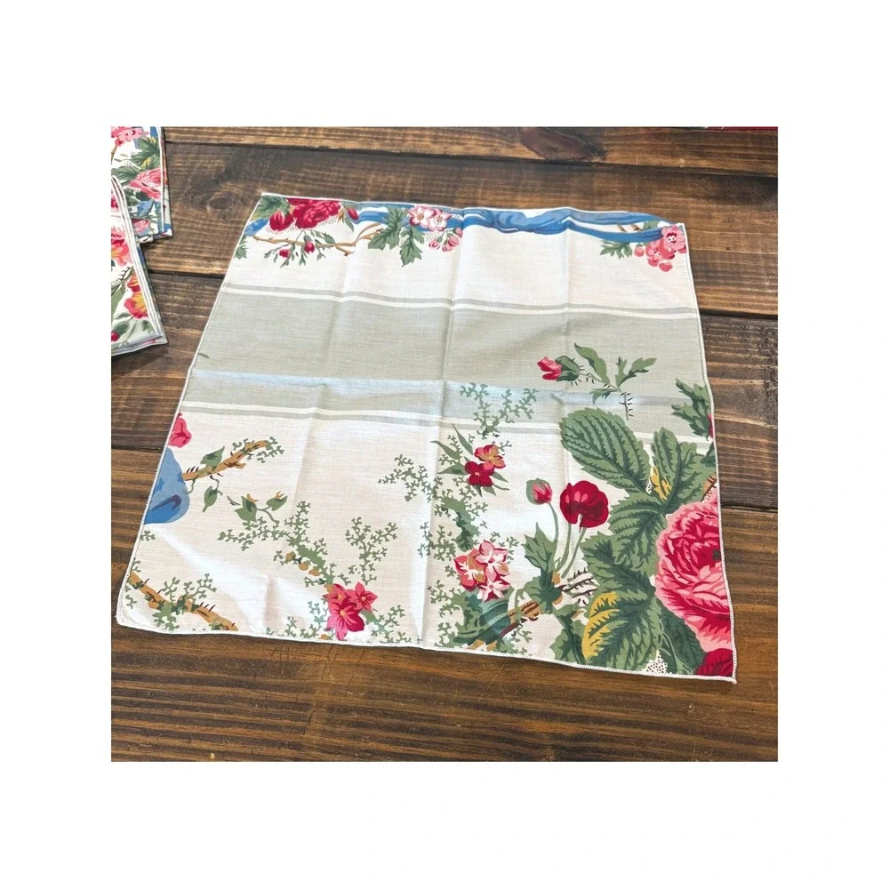 Vintage 1990s Country Floral Cloth Napkins Set of 12 Birds Flowers Cottagecore
